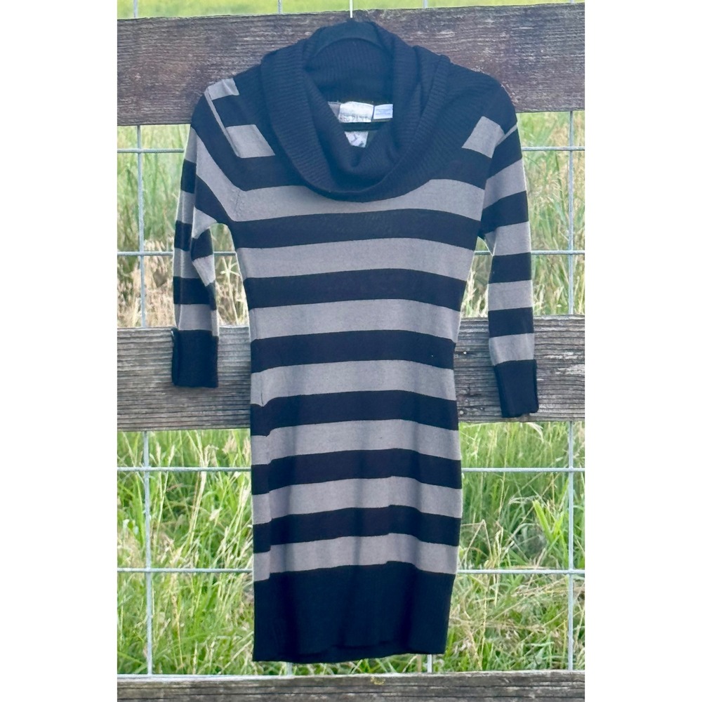 Red Paint Womens Striped Cowl Neck‎ Sweater Dress Black Grey 3/4 Sleeve Size M